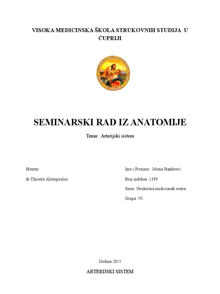 Anatomija Arterijski Sistem | PDF