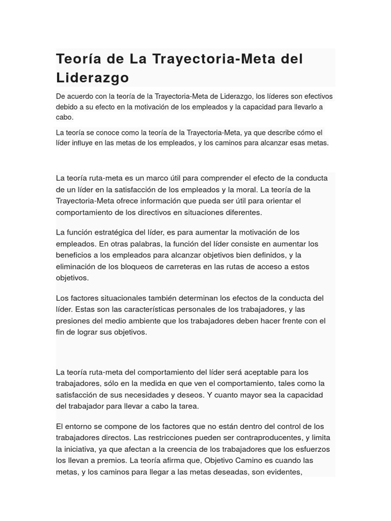 Teoría de La Trayectoria Meta Liderazgo Liderazgo y
