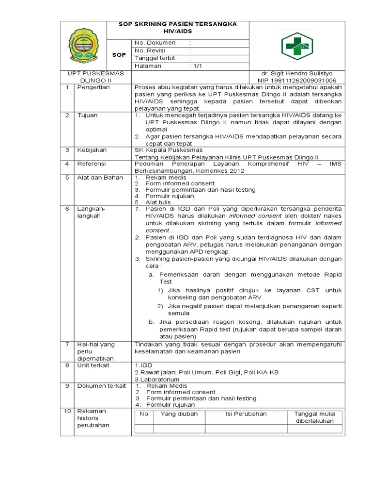 SOP Skrining Hiv | PDF