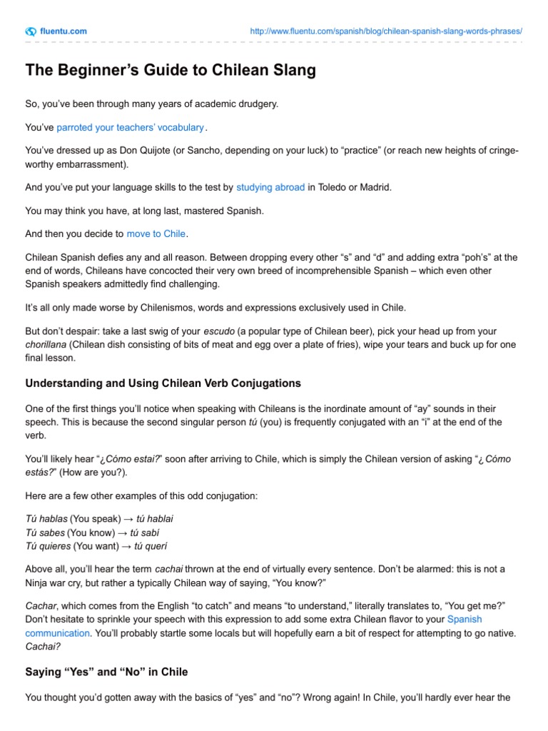 Guide To Chilean Slang PDF Spanish Language Chile