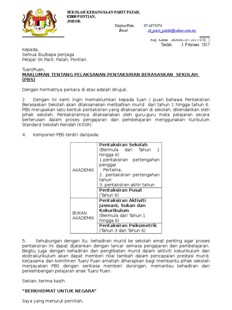 Surat Makluman Ibu Bapa Dan Murid  PDF