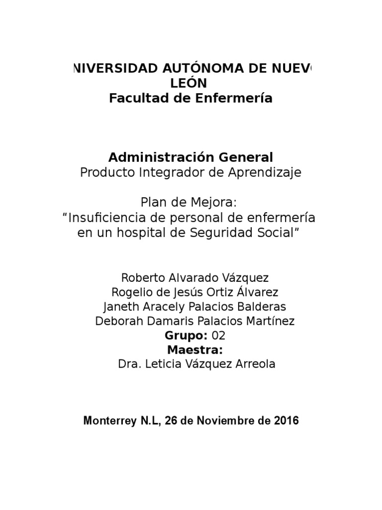 Plan de Mejora en Enfermería Hospitalaria | PDF | Enfermería | Hospital