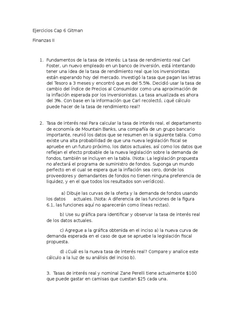 Ejercicios Cap 6 Gitman Finanzas | PDF | Tasas de interés | Inflación
