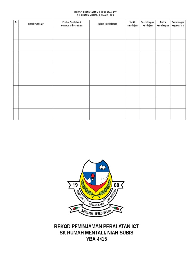 contoh borang pinjaman barang