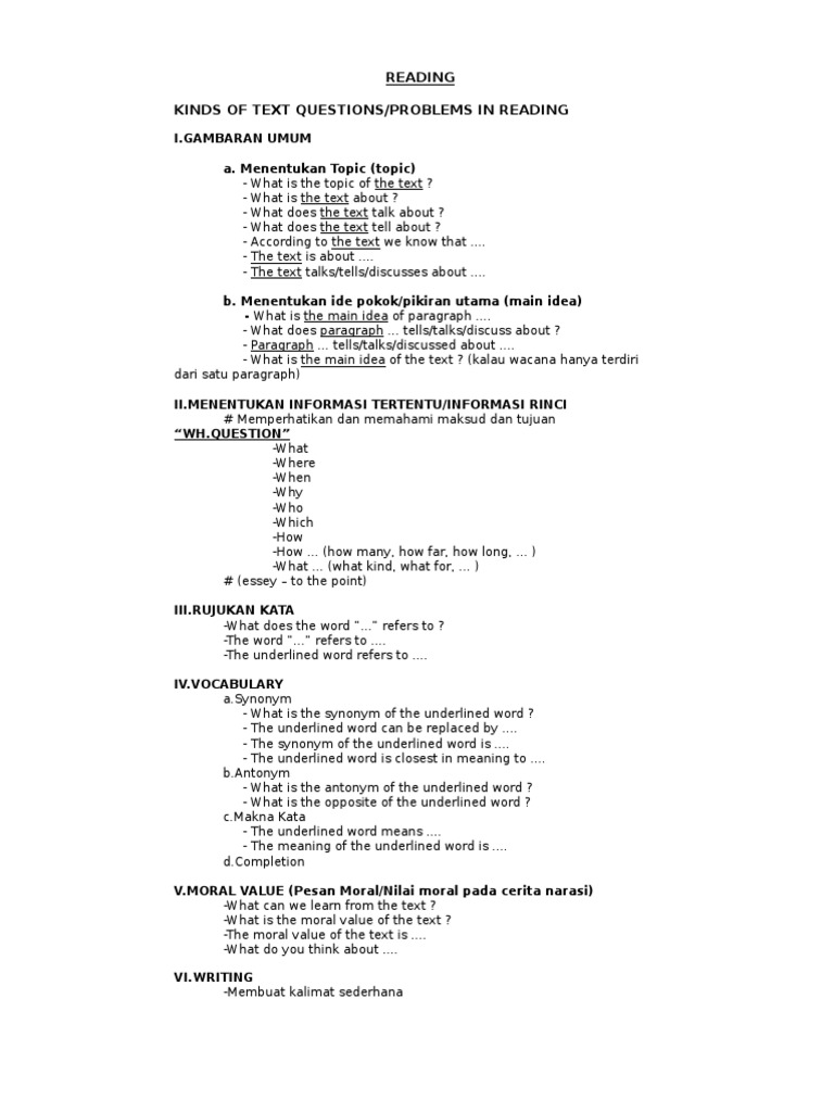 Reading Comprehension Question Types | PDF
