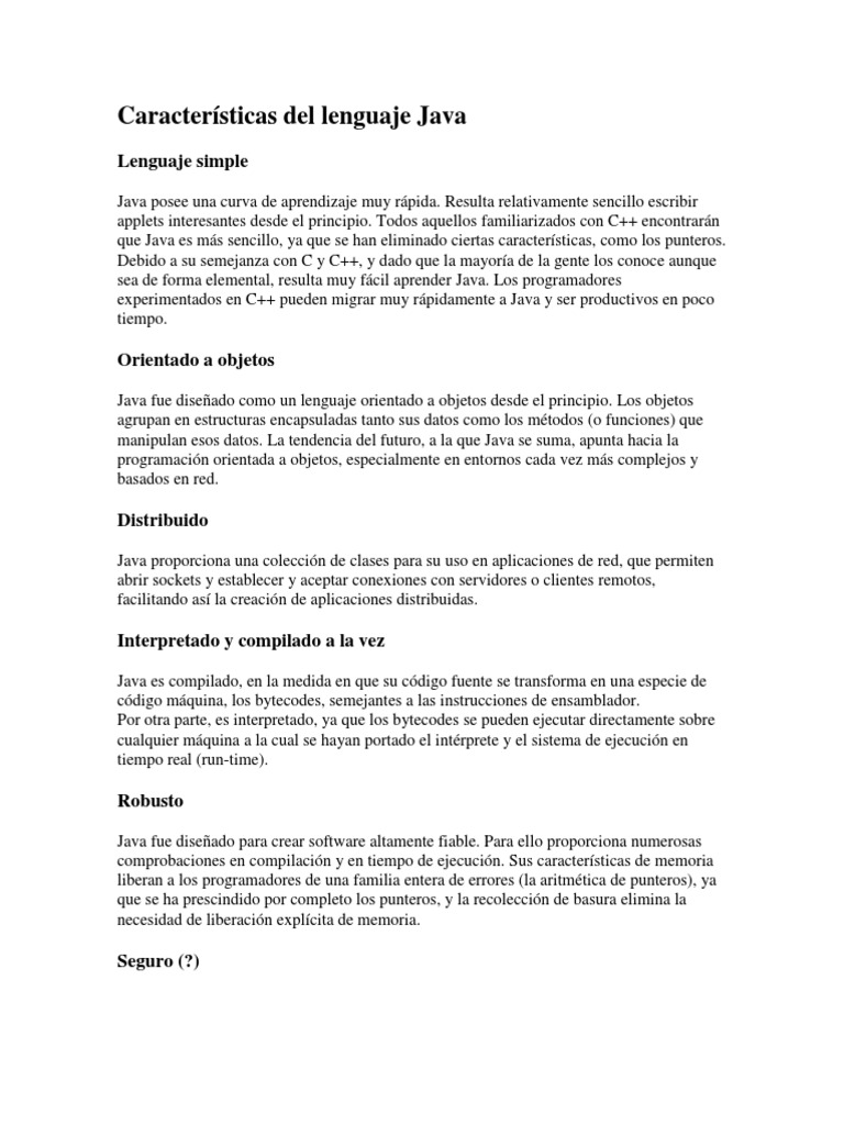 Caracteristicas Del Lenguaje Java VENTAJAS Y DESVENTAJAS PDF | PDF ...