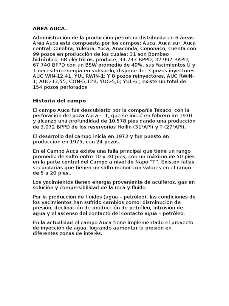 Producción y Geología del Campo Auca | PDF | Depósito de petróleo ...