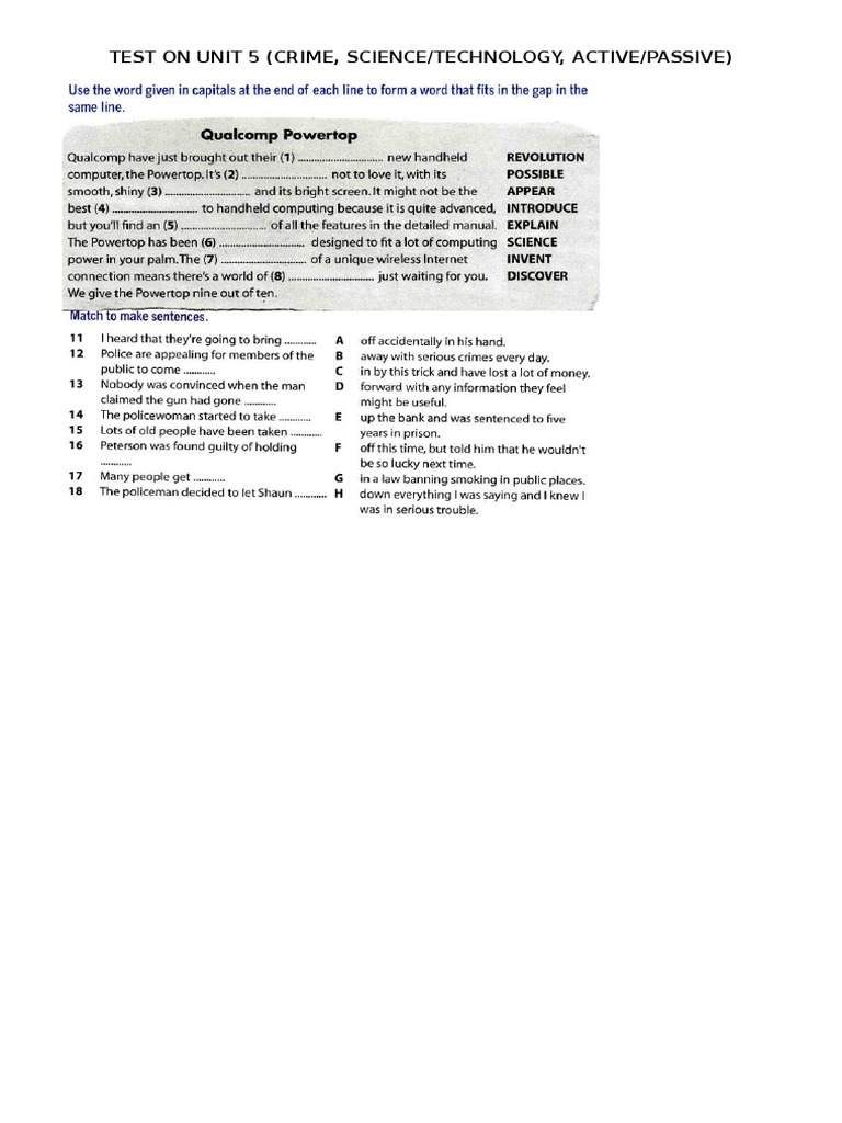 Unit 5 Test: Active vs. Passive Verbs | PDF