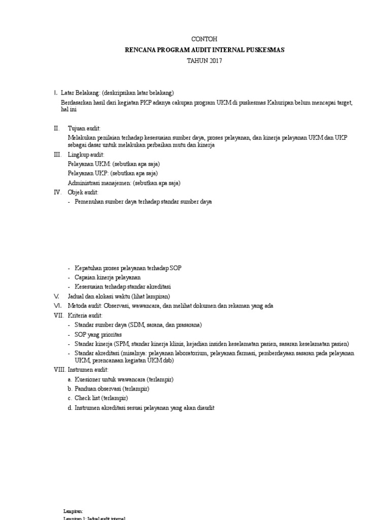Contoh Rencana Audit Internal Puskesmas