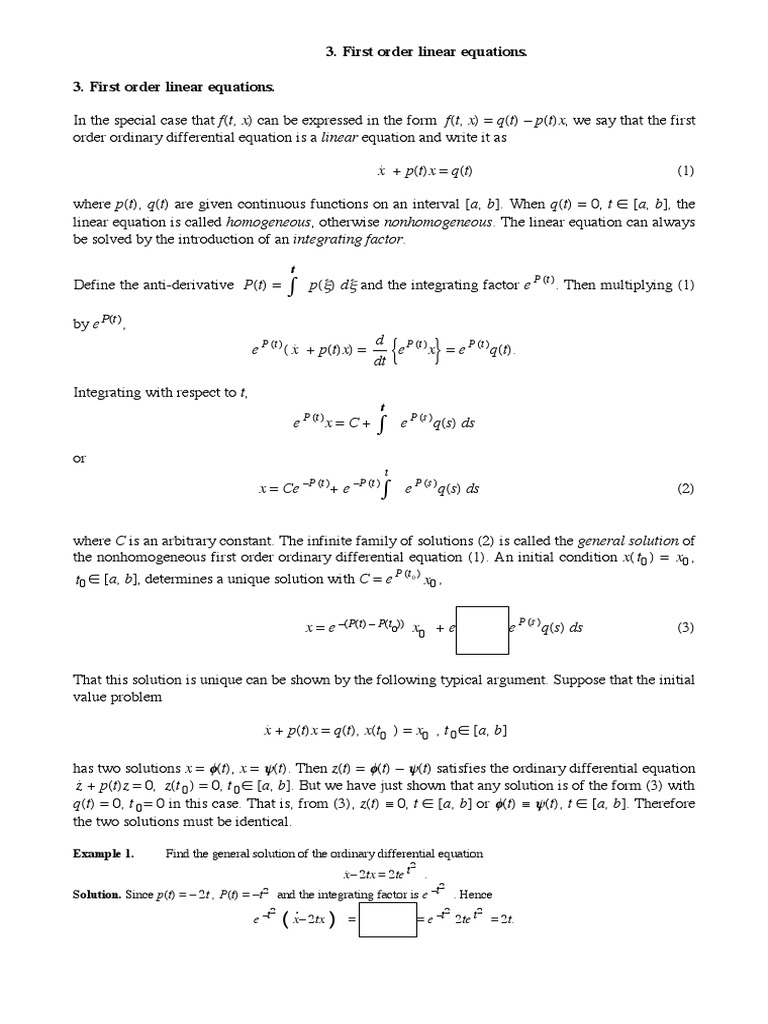 Solving First Order Linear Differential Equations through Integrating ...