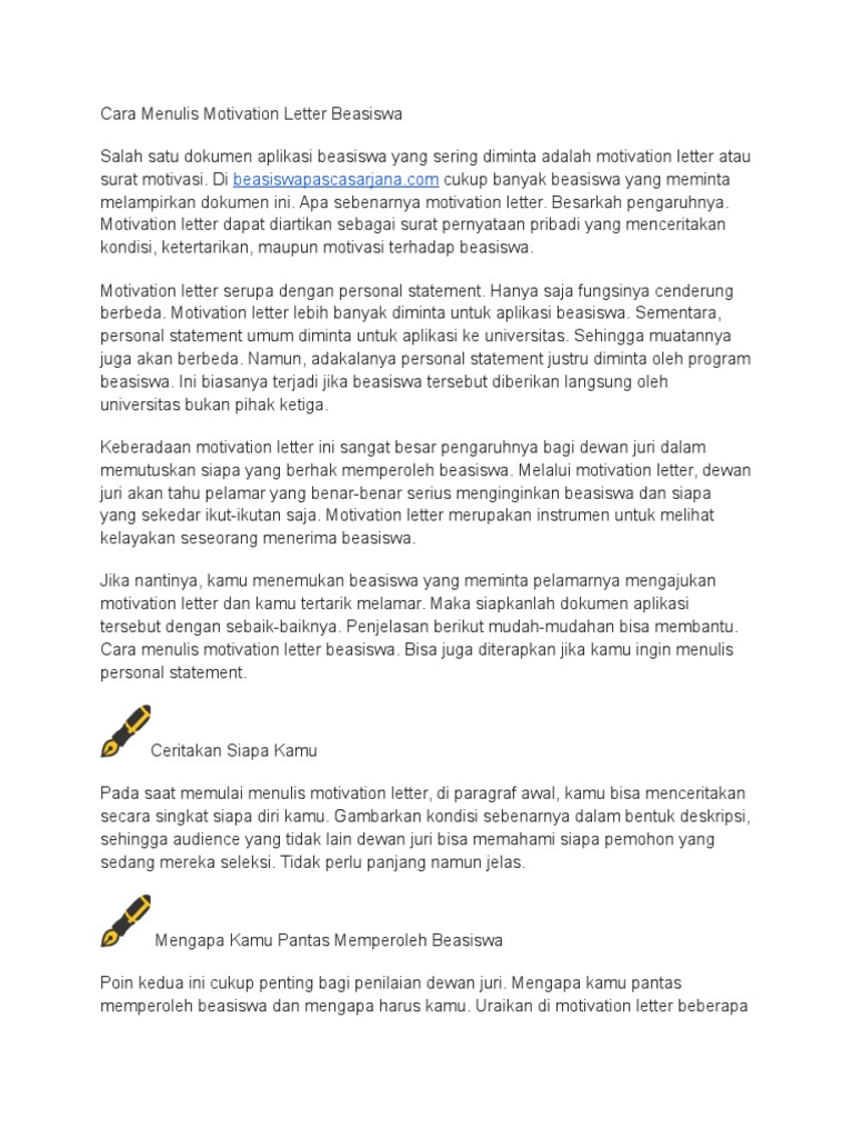 Cara Menulis Motivation Letter Beasiswa | PDF