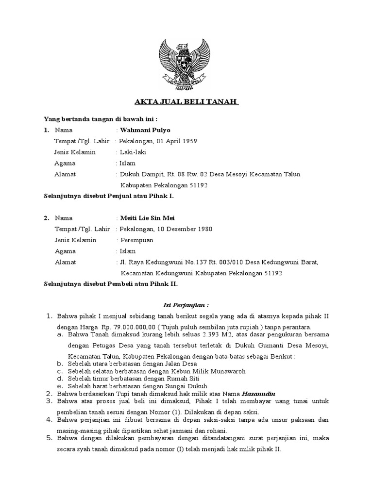 Akta Jual Beli Tanah | PDF