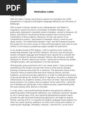 Motivation Letter and Refference Letter