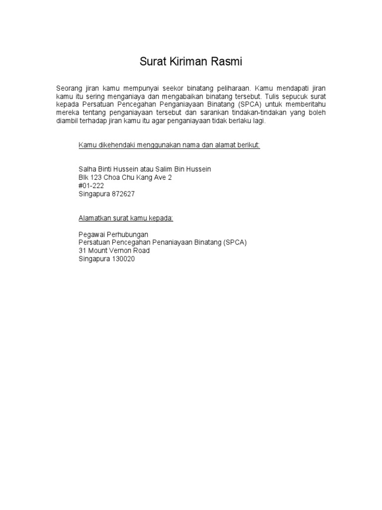 Surat Kiriman Rasmi Penderaan Binatang Pdf