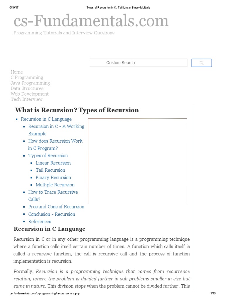  types of recursion in c pdf integer computer science c 