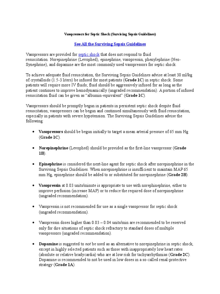 Vasopressor Use in Septic Shock Guidelines | PDF | Shock (Circulatory ...