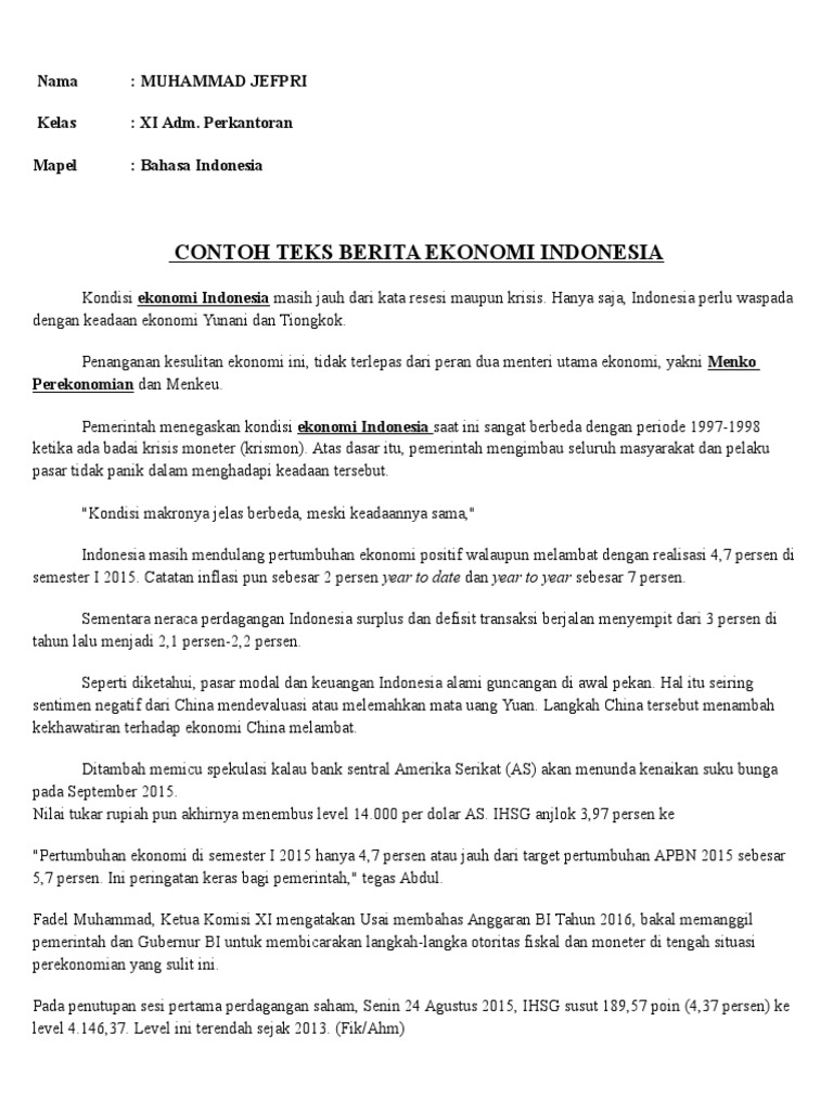 berita terbaru tentang perkembangan ekonomi dan bisnis