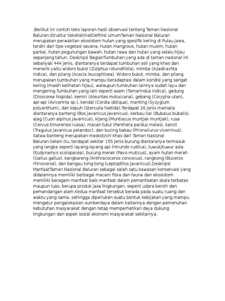 Teks Laporan Hasil Observasi Taman Nasional Berbagi Teks