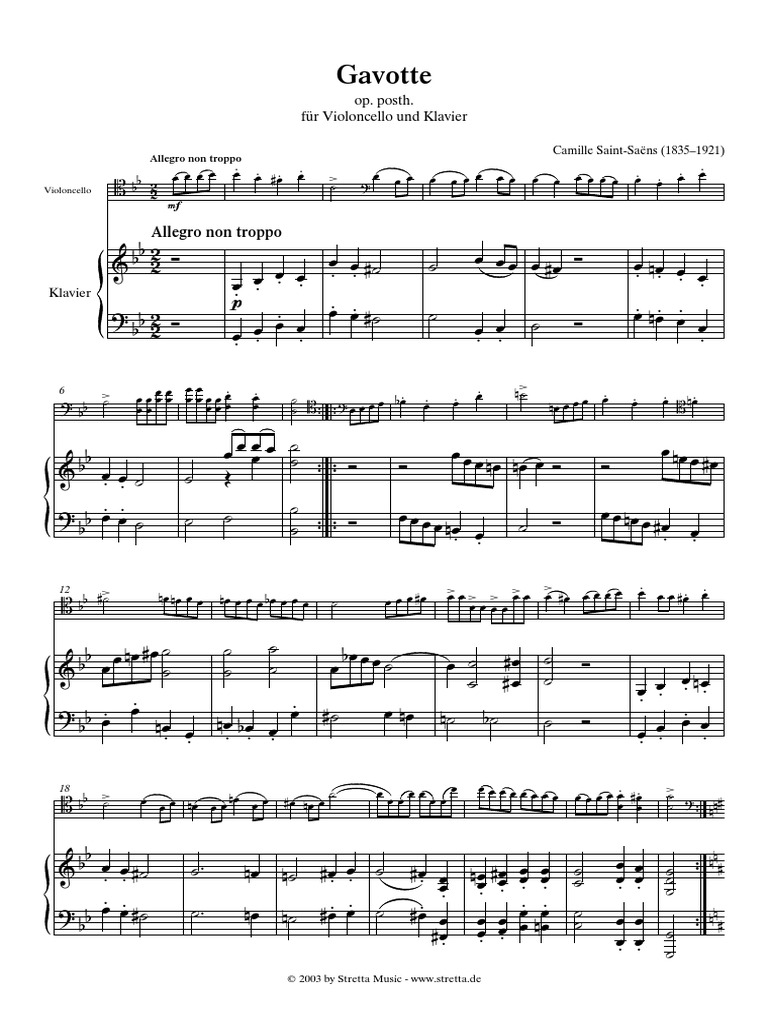 SaintSaens Gavotte (Cello & Piano).pdf Common Practice Period Classical Music