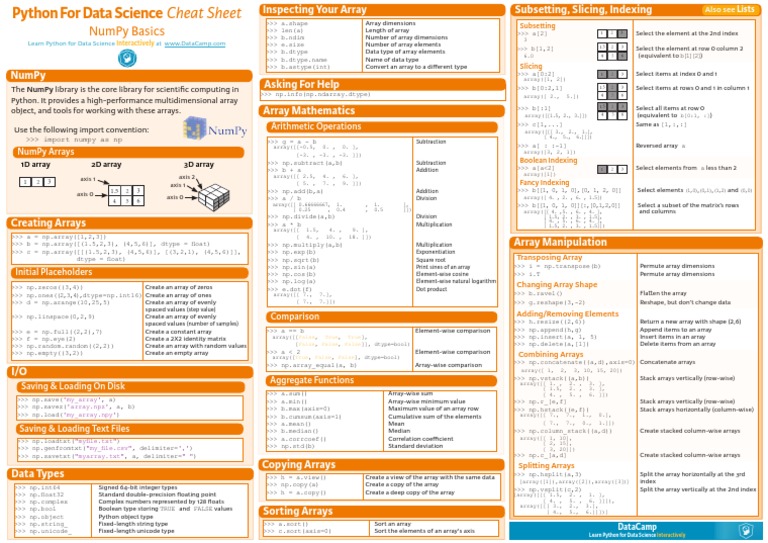 Numpy Python Cheat Sheet | PDF | Data Type | Matrix (Mathematics)