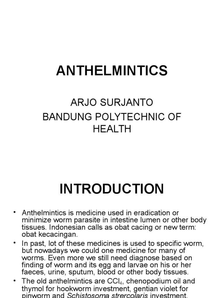 Anthelmintic Drugs Overview and Uses | PDF | Science & Mathematics