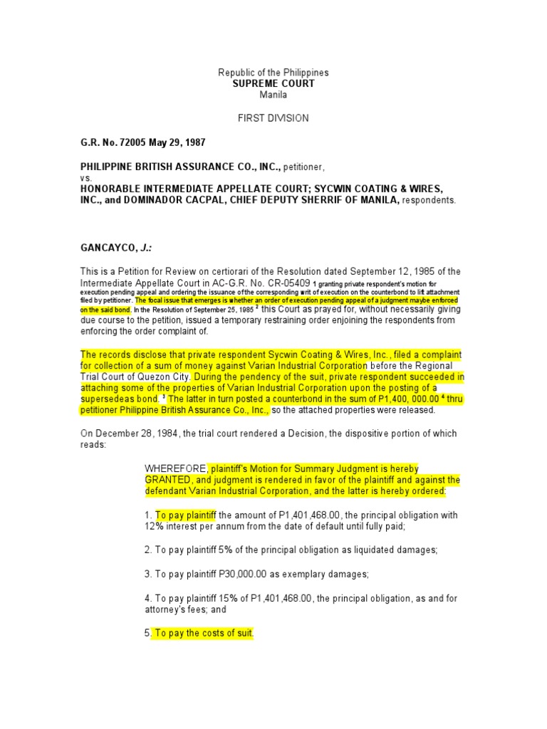 Supreme Court Ruling on Execution Pending Appeal | PDF | Surety Bond ...
