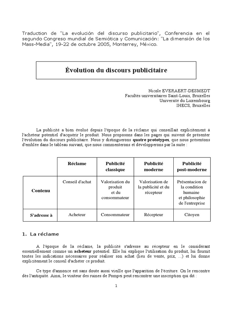 Évolution du discours publicitaire | PDF | Publicité | la communication
