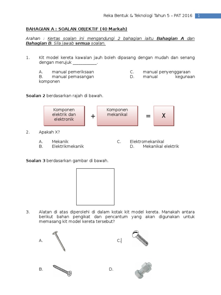 Soalan RBT Tahun 5 - PAT 2016