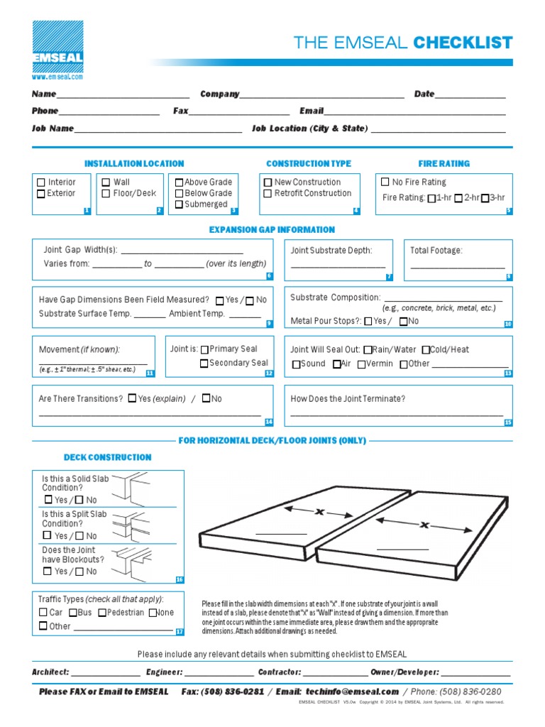 Emseal Expansion Joint Checklist PDF Mechanical Engineering