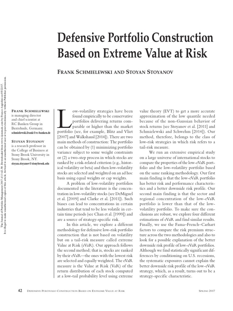 eVaR-Based Defensive Portfolio Strategy | PDF | Value At Risk | Sharpe ...
