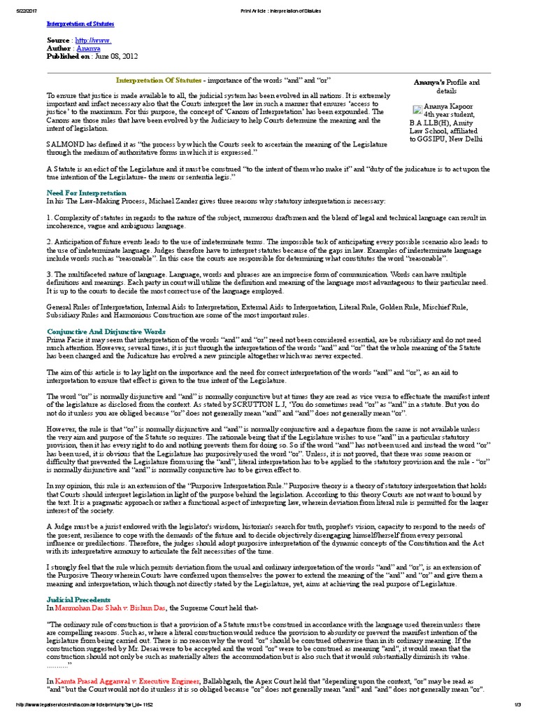 Print Article _ Interpretation of Statutes Statutory Interpretation