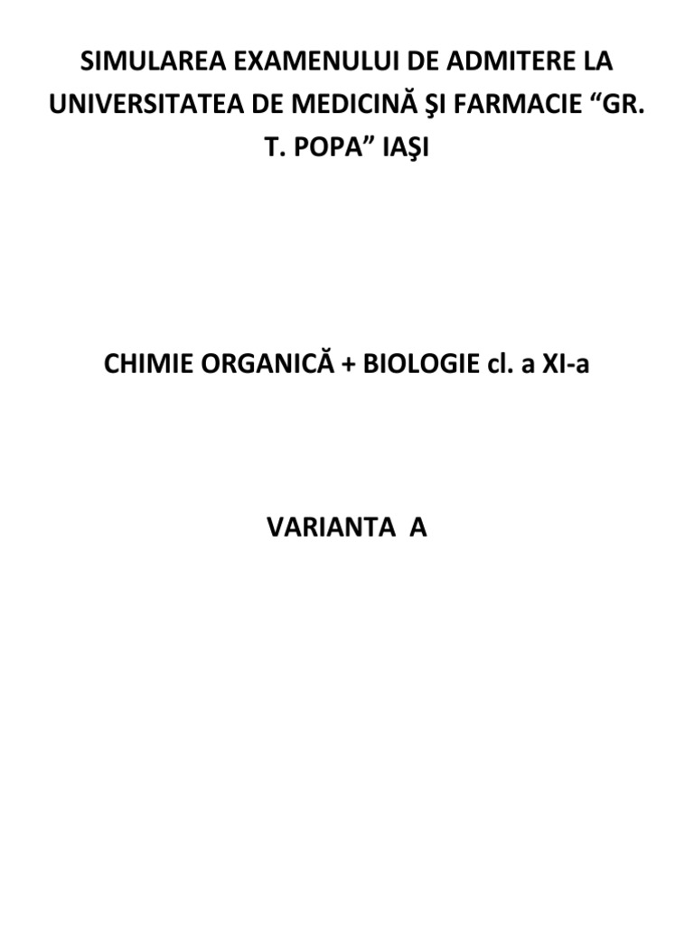 Simulare Farmacie Umf Iasi Martie 2017 | PDF