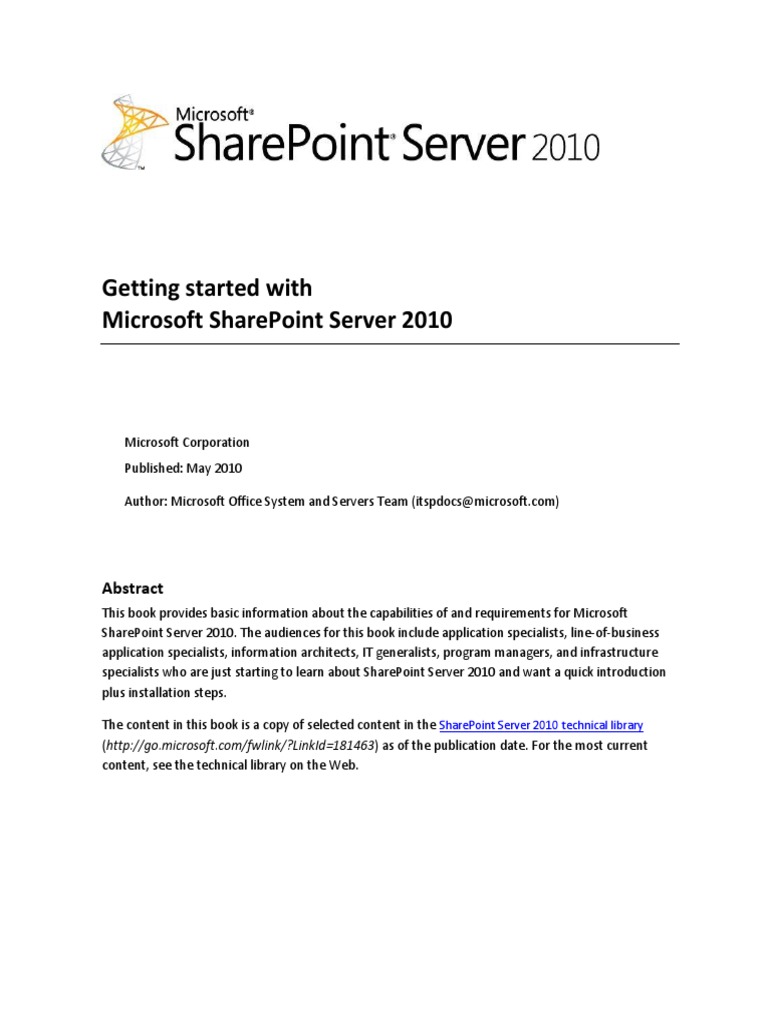 Get Started With SharePoint Server 2010 PDF | PDF