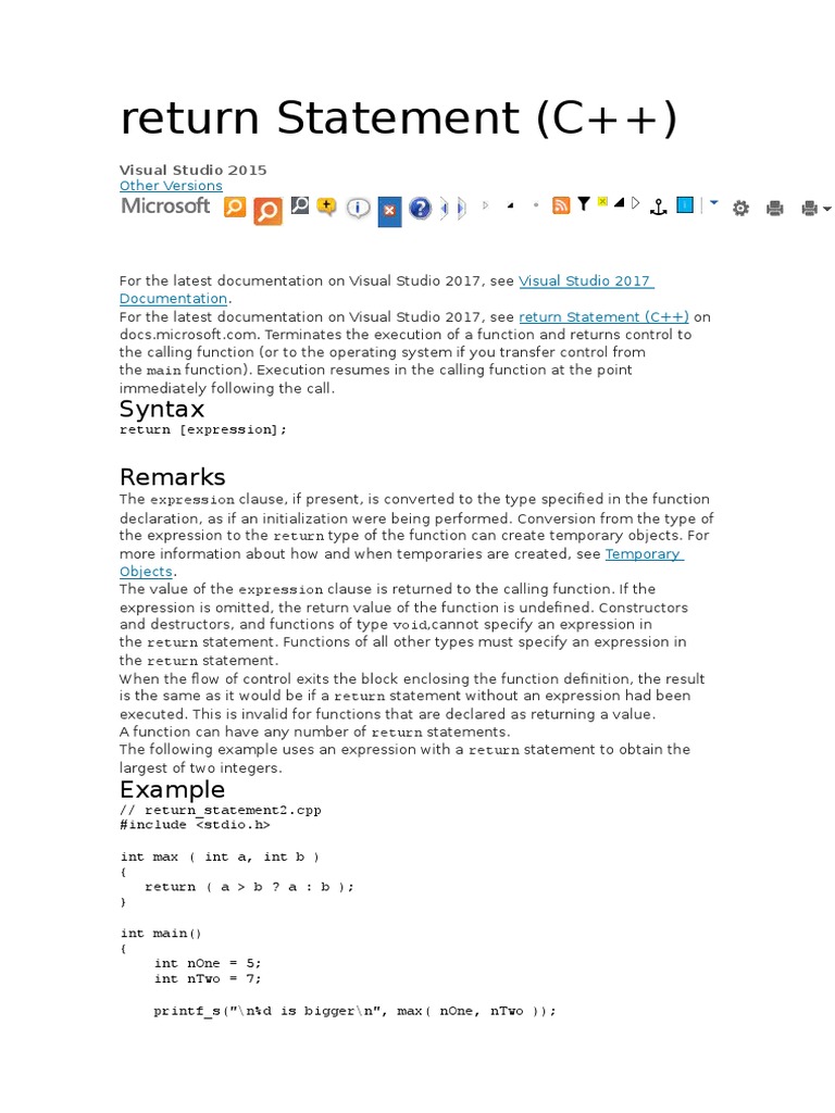 Return Statement (C++) Syntax Remarks PDF
