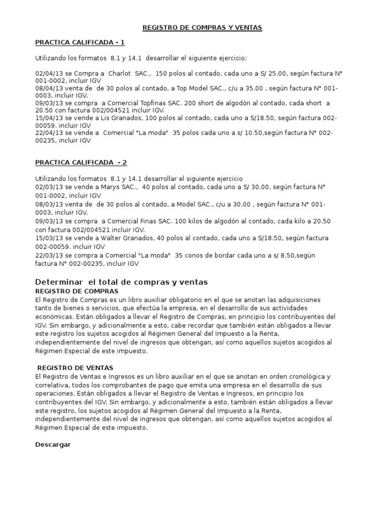Registro de Compras y Ventas Resuelto | PDF | Efectivo | Impuestos