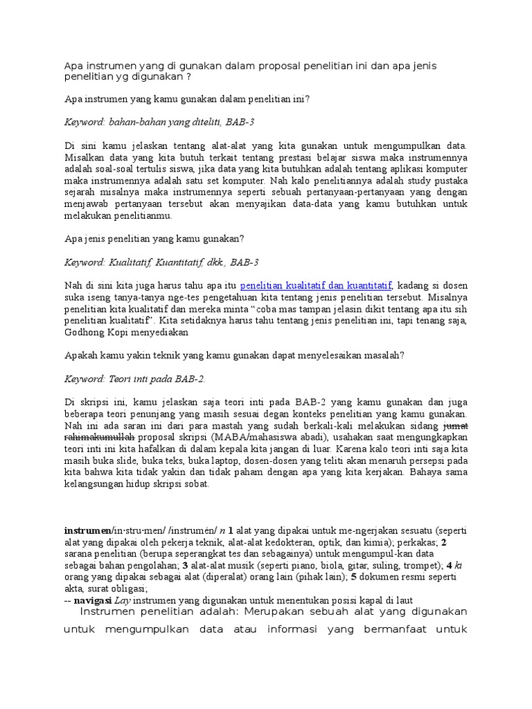Apa Instrumen Yang Di Gunakan Dalam Proposal Penelitian