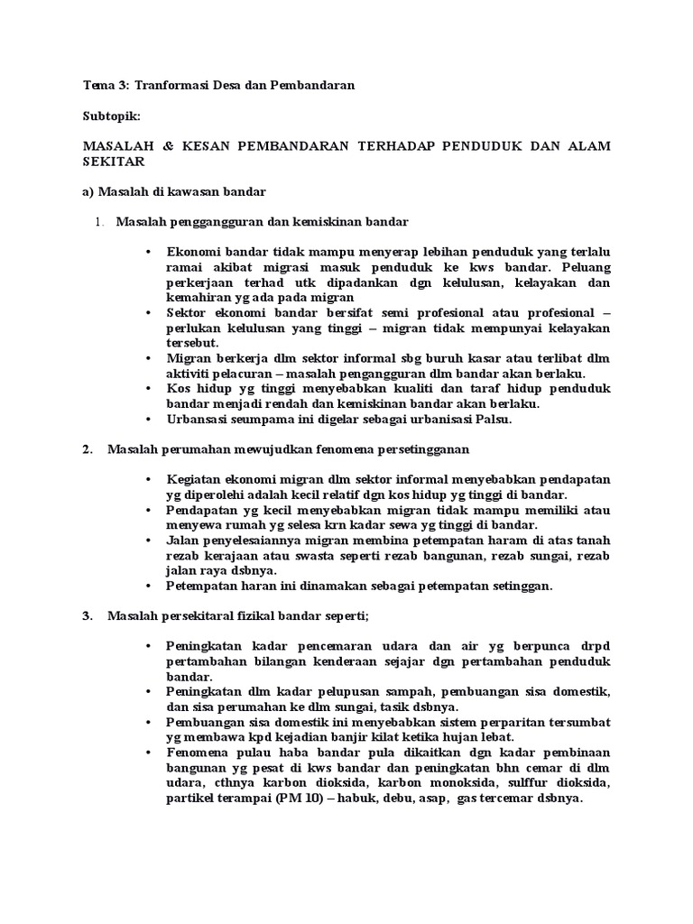 Masalah Dan Kesan Pembandaran Pdf