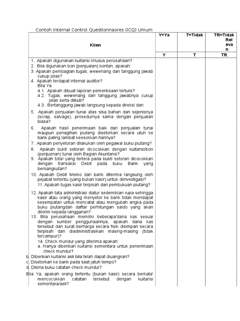 Contoh Internal Control Questionnaores Umum PDF