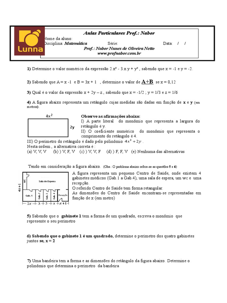 Exercícios de Matemática: Polinômios e Perímetros | PDF | Objetos ...