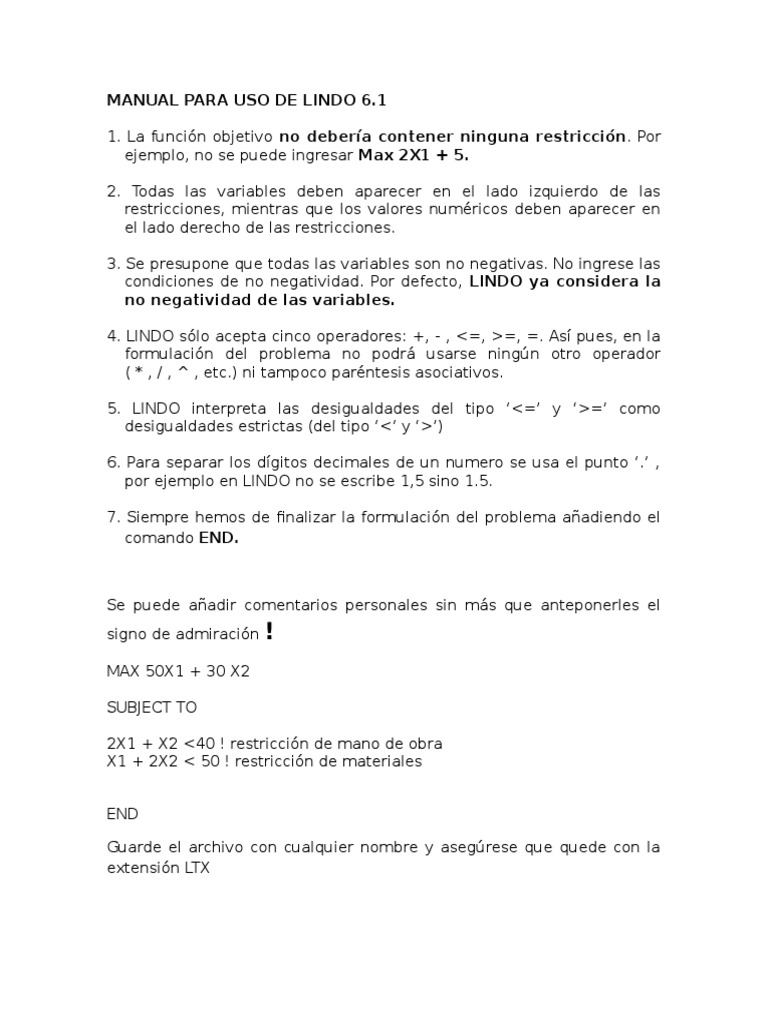 Manual para Uso de Lindo 6.1 | PDF | Programación lineal | Optimización ...