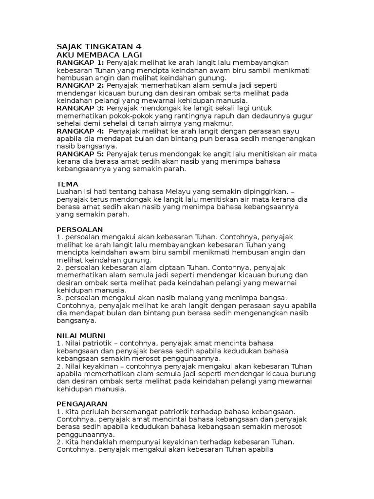 Sajak Tingkatan 4 Aku Membaca Lagi Pdf