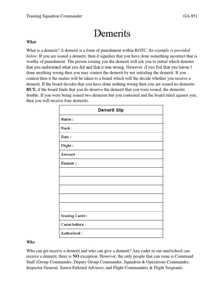 OLD Demerit System | PDF | Commander | Sergeant