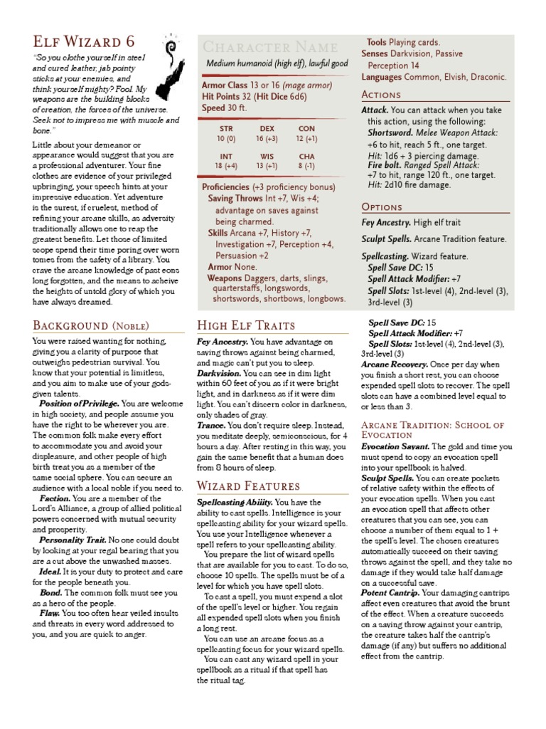 High Elf Wizard 6 PDF | PDF | D20 System | Fantasy