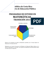 Programas de Estudio en Matemáticas Transición 2013 Costa Rica