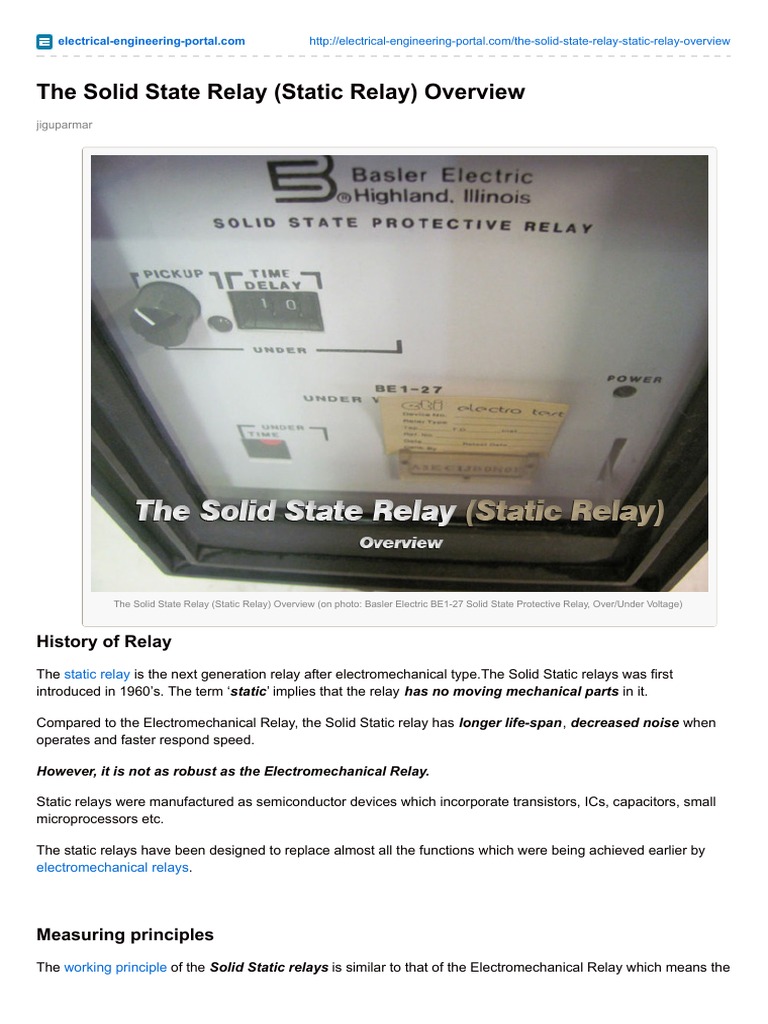The Solid State Relay (Static Relay) Overview | PDF | Relay | Electronics