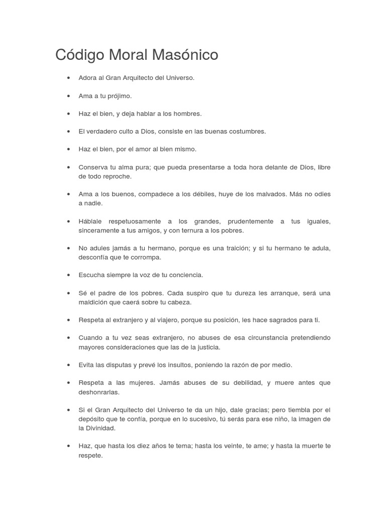 Código Moral Masónico PDF Prudencia Moralidad