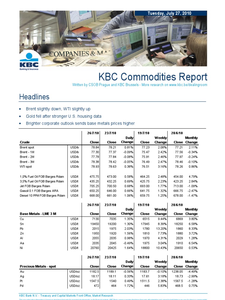 JUL 27 KBC Commodities Report | PDF | West Texas Intermediate | Forecasting
