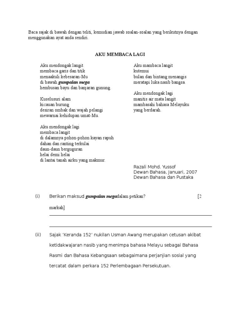 Sajak Aku Membaca Lagi Latihan