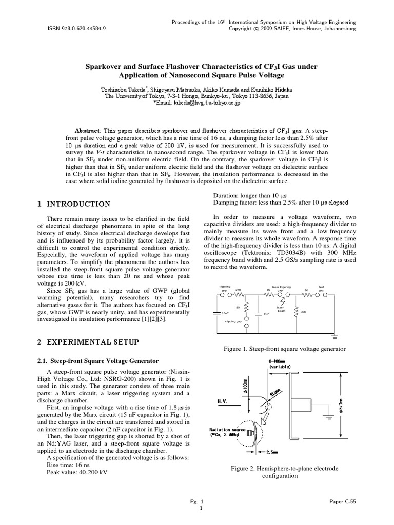 Sparkover and Surface Flashover Characteristics of CF I Gas Under ...