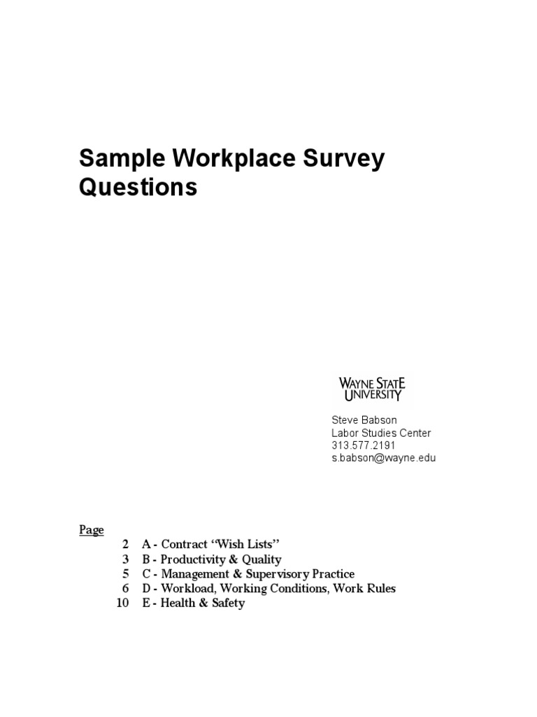 Sample Workplace Survey Questions | PDF | Employment | Overtime